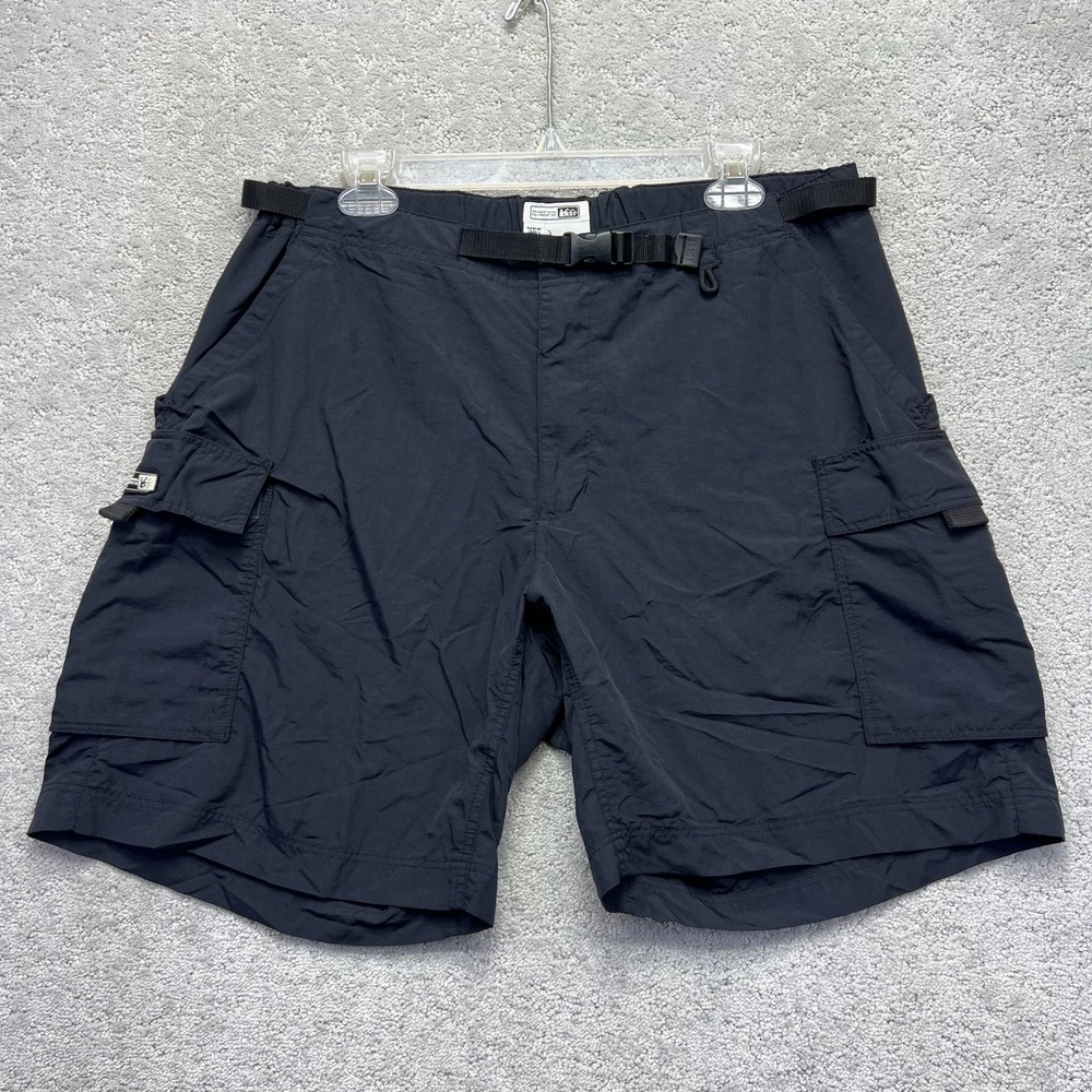 REI Cargo Shorts Womens Size 16 Black Hiking UPF 30+ Nylon Belted Outdoor Trail